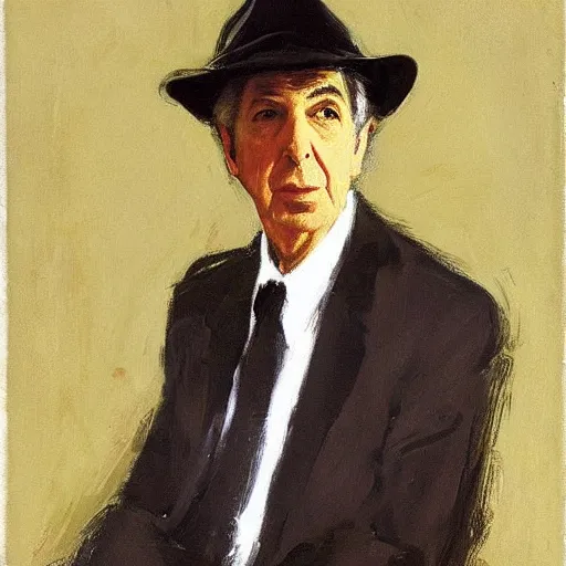 Image similar to portrait of leonard cohen, by john singer sargent and robert e. mcginnis