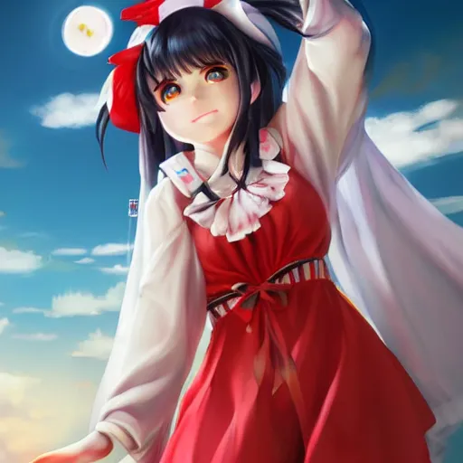 Image similar to reimu hakurei, shrine maiden from touhou, matte painting by artgerm, artstation, beautiful