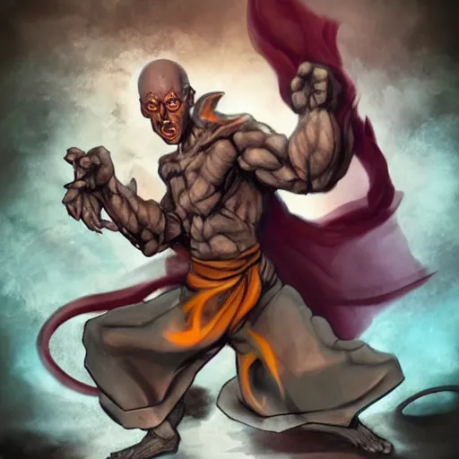 Image similar to daemon monk, gargoyle, chaos magic, unarmed combat, fierce opponent, adventure, art station, anime energy, fantasy concept