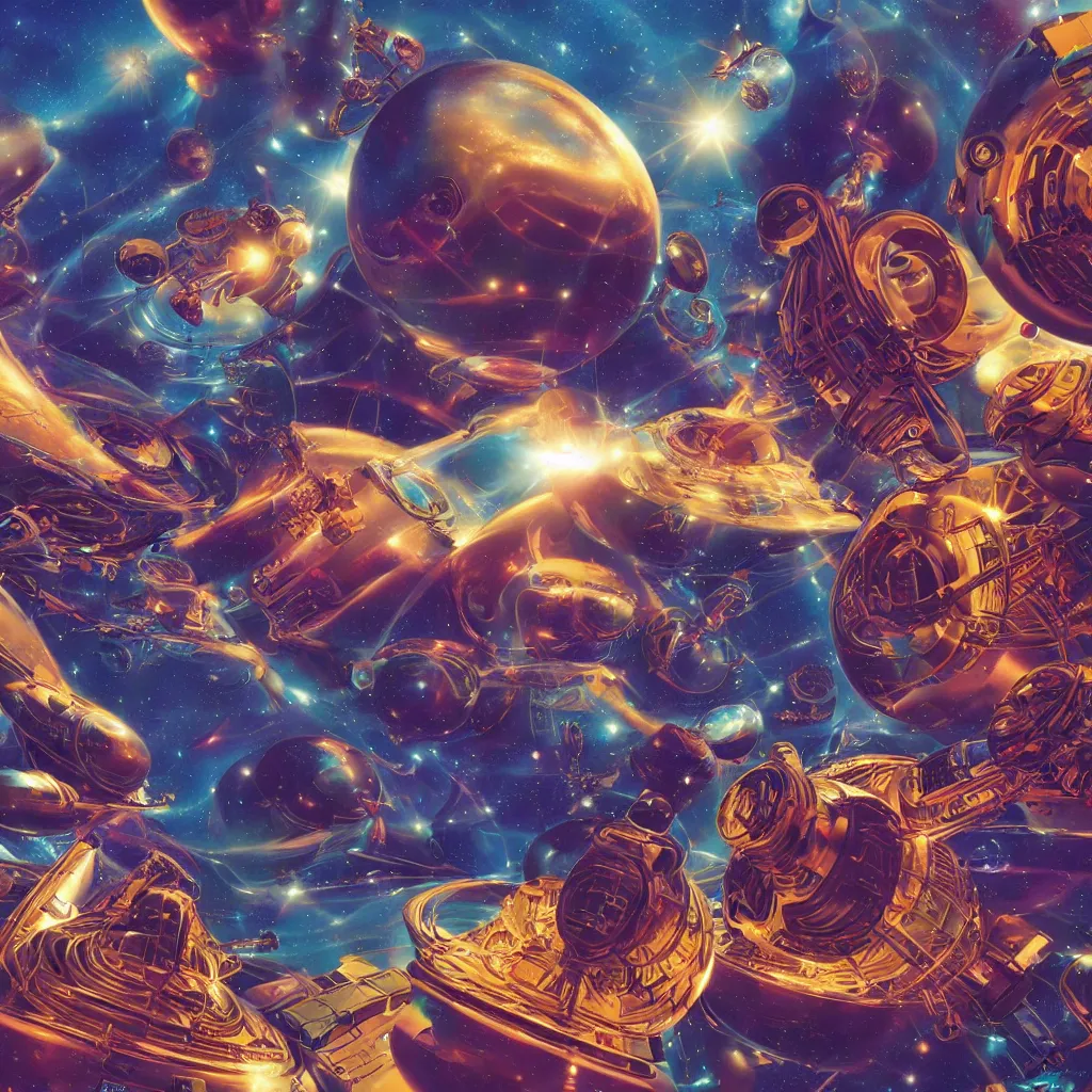 Prompt: dub music the marvels of the universe and infinity rises in your soul, greg hildebrandt, 8 k, octane render