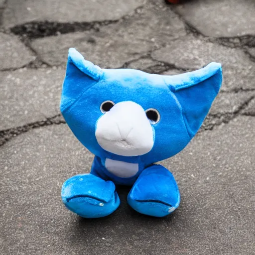 Image similar to blue'snappy gifts'plush doll, on sidewalk, gifts, happy atmosphere, high detail, soft lighting, 8 k