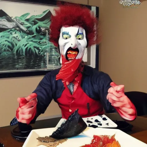 Image similar to vampire clown spins sushi at the table