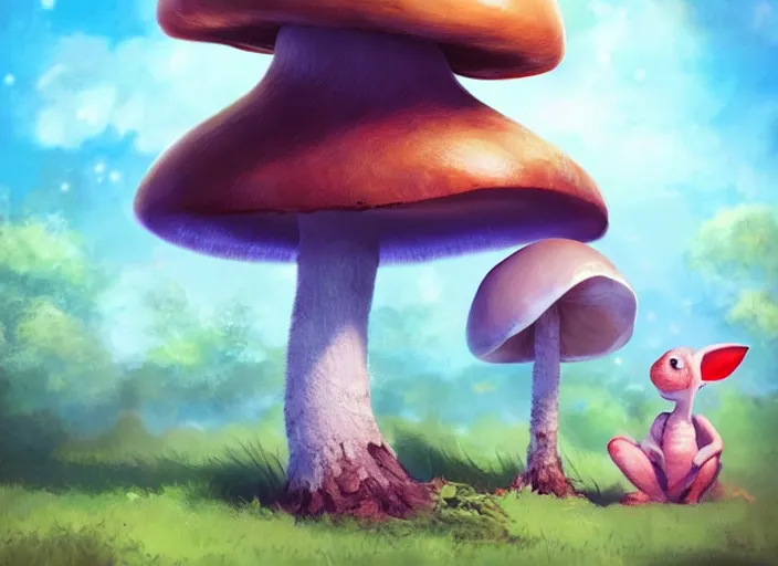 Prompt: a cute creature sitting next to a mushroom, dr seuss very pretty, artgerm lau, wlop, rossdraws, artstation, cgsociety, concept art, octane render, trending on artstation, artstationhd, artstationhq, unreal engine, 4 k, 8 k