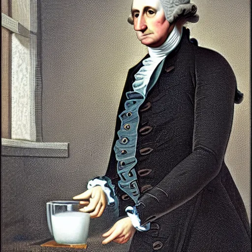 Prompt: george washington drinking milk directly from the carton
