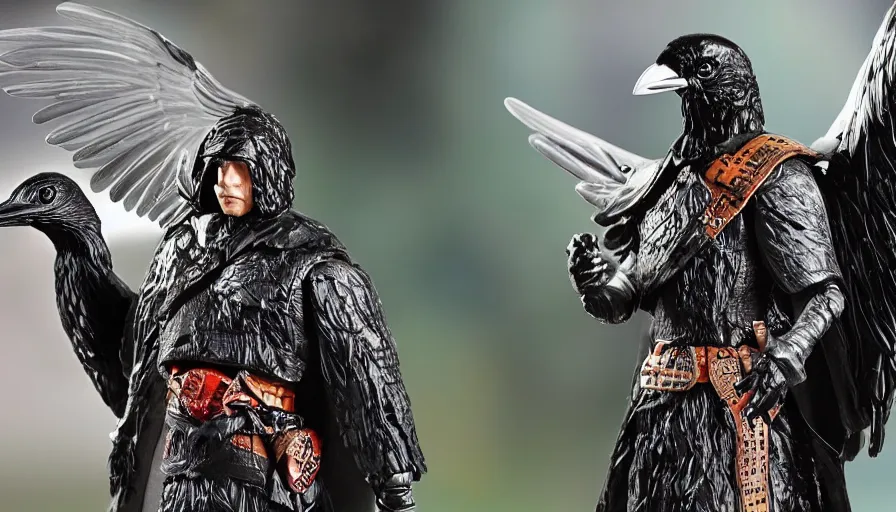 Image similar to action figure in package, man with raven as a head, collectors edition, mint condition