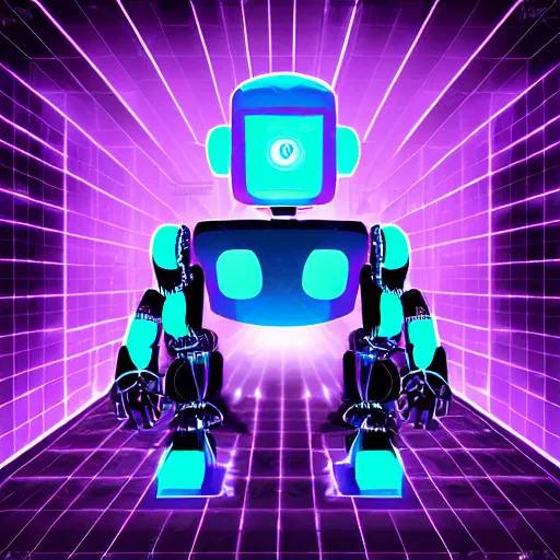 Prompt: robot in darkvibe aesthetic cybersplash