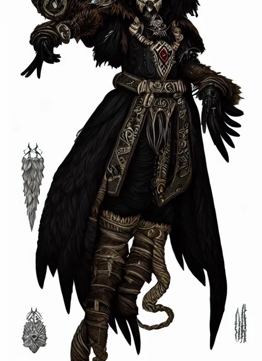 Image similar to raven warlock, wind magic, exquisite details, black beard, white background, by studio muti