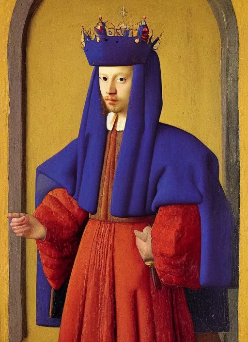 Image similar to portrait of a young man who is a king with a crown, medieval painting by Jan van Eyck, Johannes Vermeer, Florence