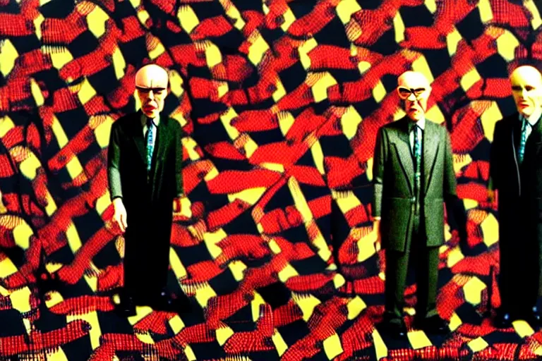 Image similar to image of gilbert and george being possessed by the ghost of alan turing, chromatic noise, stop motion vinyl action figure, plastic, toy, butcher billy style