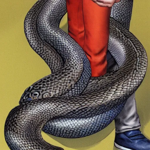 Prompt: Man with the lower body of a snake