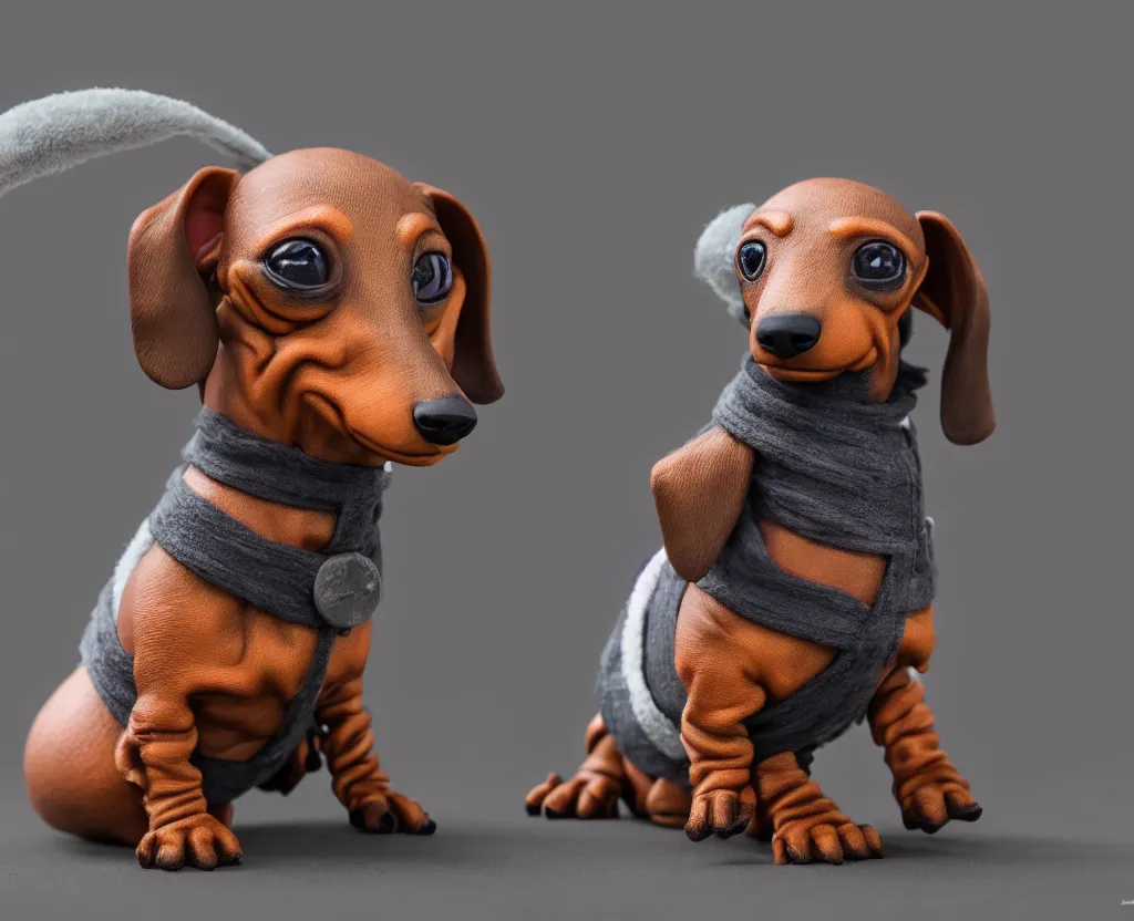 Image similar to a Dachshund cast as baby Yoda, still from The Mandalorian show, hyperrealistic, 8k, Octane Render,