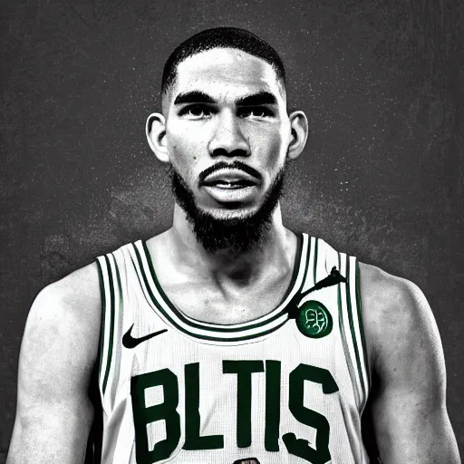 Image similar to Portrait of Boston Celtics Jayson Tatum, Jayson Tatum as Che Guevara, Jayson Tatum as Guerilla Heroica, Black and White, by Alberto Korda, inspiring, dignifying, stoic, stoicism, national archives, digital art, trending on artstation, octane render