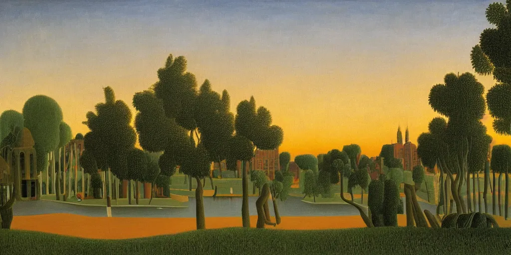 Image similar to a beautiful painting of Columbus Ohio by Henri Rousseau, golden hour, 8k, 4k