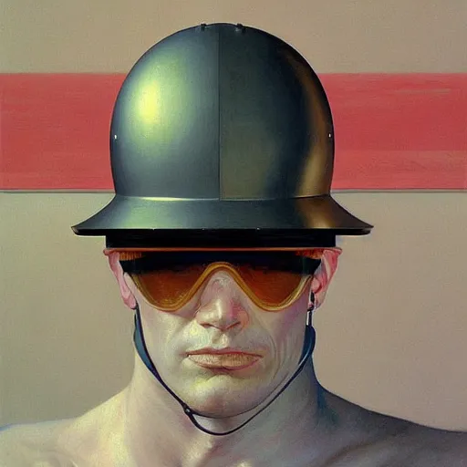 Image similar to Portrait of an engineer with helmet, very coherent, painted by Edward Hopper, Wayne Barlowe, painted by James Gilleard, airbrush, art by JamesJean