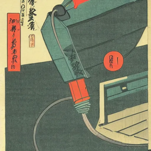 Prompt: japanese woodblock print of a vacuum cleaner