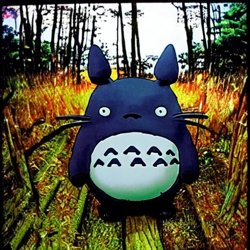 Image similar to totoro in woodstock, award winning photography, ultrarrealistic, sharp focus, black metal costumes, big crowd, concert, hdr