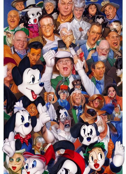 Image similar to portrait of Animaniacs in Society (1989), highly detailed, centered, solid color background, digital painting, artstation, concept art, smooth, sharp focus, illustration, artgerm, donato giancola, Joseph Christian Leyendecker, Les Edwards, Ed Repka, WLOP, Artgerm