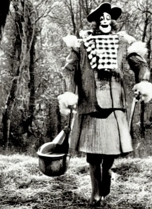 Image similar to still of ronald mcdonald in the wizard of oz movie, gloomy atmosphere