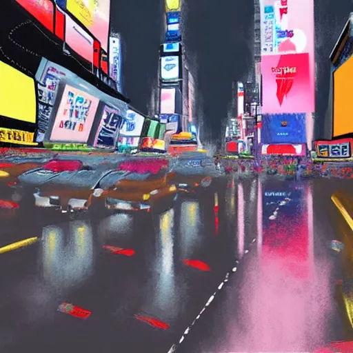 Prompt: Rain on Times Square in Anime style
