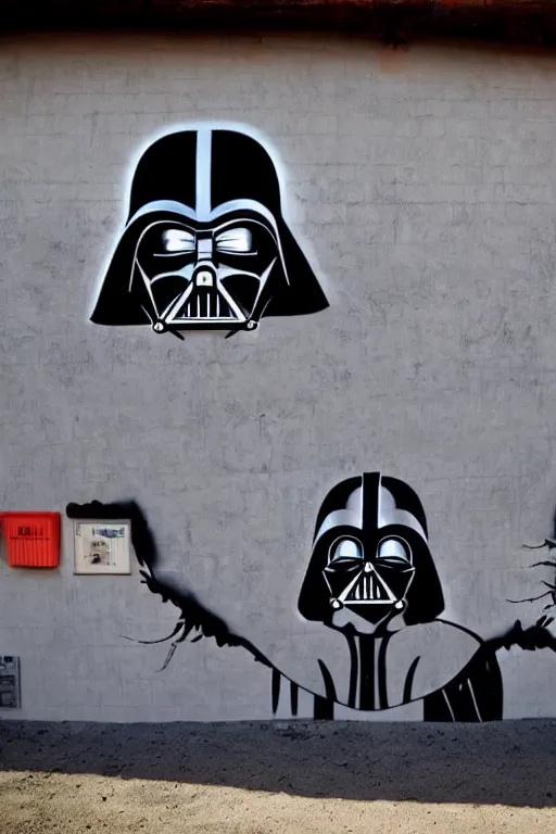 Image similar to darth vader graffiti, tatooine cantina, mos eisley