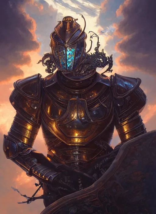 Image similar to highly detailed portrait of reflection of dragonfire on shiny knight helmet, raytracing, fantasy art by by simon bisley, loish, rhads, ferdinand knab, makoto shinkai and lois van baarle, ilya kuvshinov, rossdraws, tom bagshaw, global illumination, radiant light, detailed and intricate environment