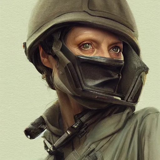 Prompt: portrait of a woman by greg rutkowski, sigourney weaver as an cargo pilot, she is about 6 0 years old, wearing a utilitarian jumpsuit, highly detailed portrait, digital painting, artstation, concept art, smooth, sharp foccus ilustration, artstation hq