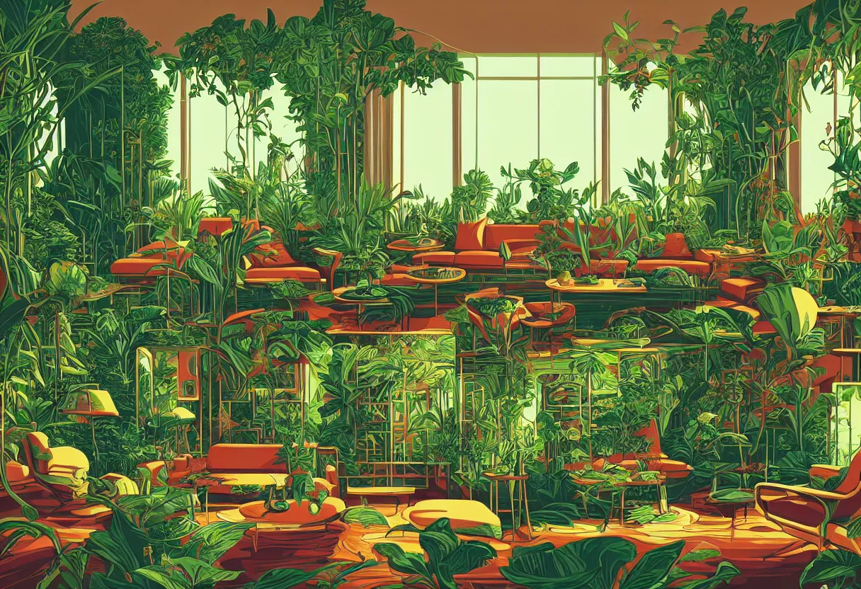 Image similar to luxury living room full of plants and trees by kilian eng