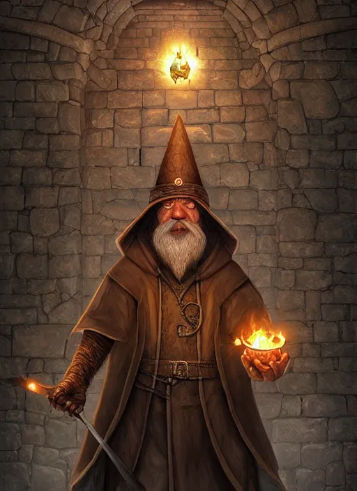 Image similar to highly detailed, hyper realistic wizard with a dungeon background by studio muti