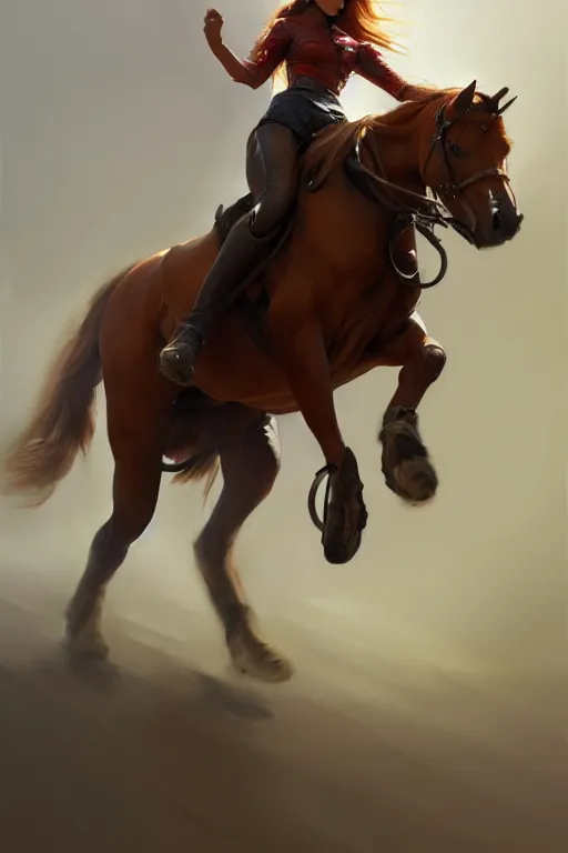 Prompt: a painting of a person riding a horse, a digital painting by mandy jurgens, tom of finland, trending on artstation, action painting, speedpainting, detailed painting, 2 d game art