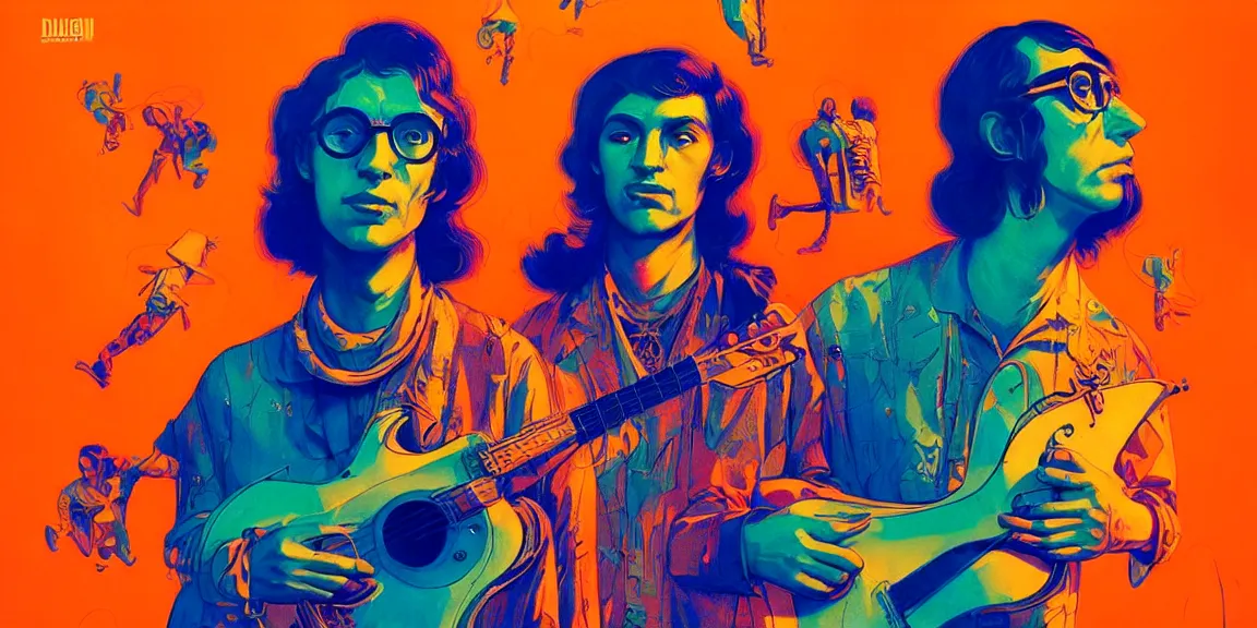 Image similar to duotone trippy 1 9 6 0 s lsd concept illustration of psychedelic hippy musicians. volumetric lighting. golden ratio accidental renaissance. by sachin teng and sergey kolesov and ruan jia and heng z. graffiti art, scifi, fantasy, hyper detailed. octane render. concept art. trending on artstation.