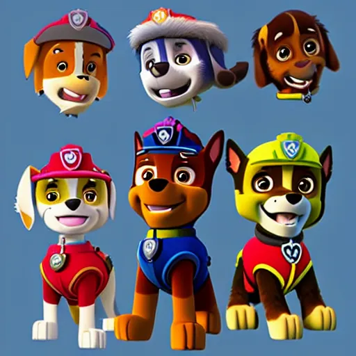 Image similar to paw patrol as real life characters, furry, photorealistic, cinematic, 3 5 mm