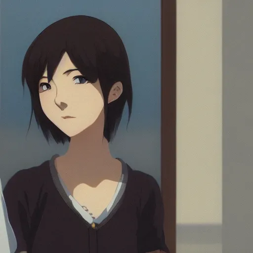 Image similar to A portrait of a woman with japanese cut hair, by Dice Tsutsumi, Makoto Shinkai,