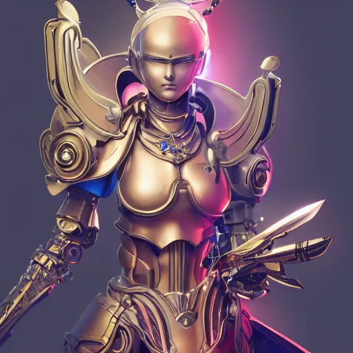 Image similar to studio portrait of lawful good colorful female holy mecha paladin absurdly beautiful, elegant, young sensual graceful woman, ultrafine hyperrealistic detailed face illustration by kim jung gi, irakli nadar, intricate linework, sharp focus, bright colors, matte, octopath traveler, final fantasy, unreal engine highly rendered, global illumination, radiant light, intricate environment