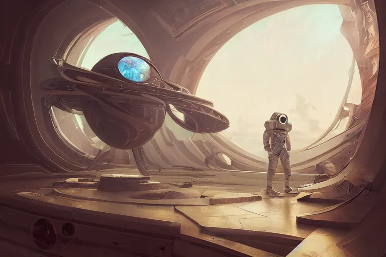Image similar to a futuristic male astronaut looking at ancient renaissance athens through a time travel spaceship luxury window, scifi, by wlop, peter mohrbacher, jakub rebelka, visually stunning, beautiful, masterpiece
