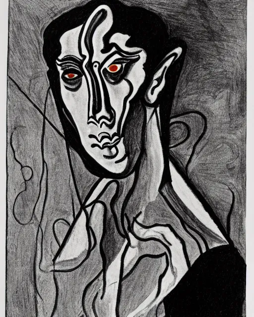 Prompt: portrait of a demon. Line drawing by Jean Cocteau.