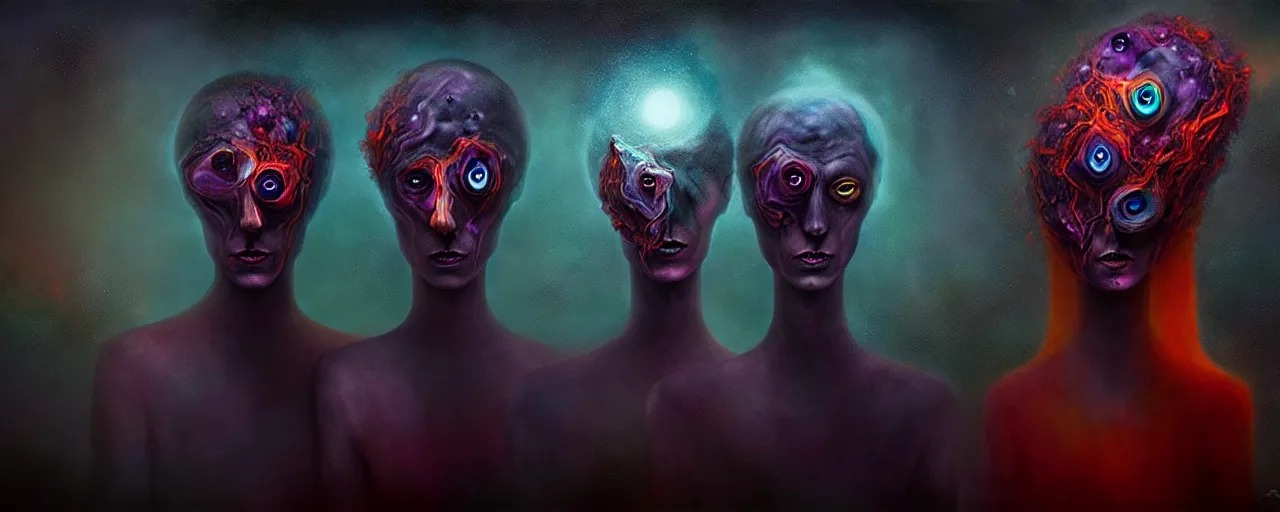 Prompt: alchemized emotion creatures, surreal dark uncanny painting by ronny khalil
