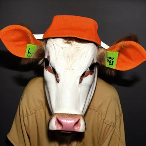 Image similar to mugshot of a cow dressed as an inmate