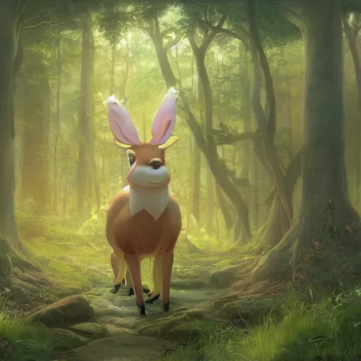 Prompt: concept art painting of an anthropomorphic humanoid elderly chubby doe deer wearing yellow robes, in the deep forest, realistic, detailed, cel shaded, in the style of makoto shinkai and greg rutkowski and james gurney