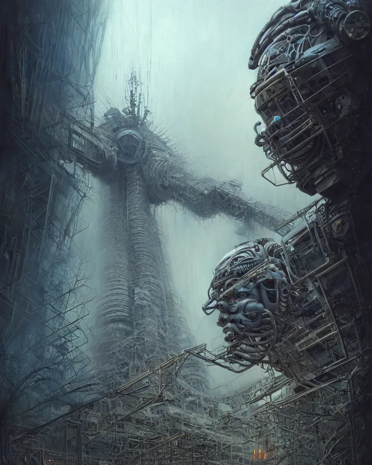 Prompt: low angle shot of a giant cyberpunk robot character in chernobyl, intricate, elegant, highly detailed, centered, digital painting, artstation, concept art, smooth, sharp focus, illustration, artgerm, tomasz alen kopera, peter mohrbacher, donato giancola, joseph christian leyendecker, wlop, boris vallejo