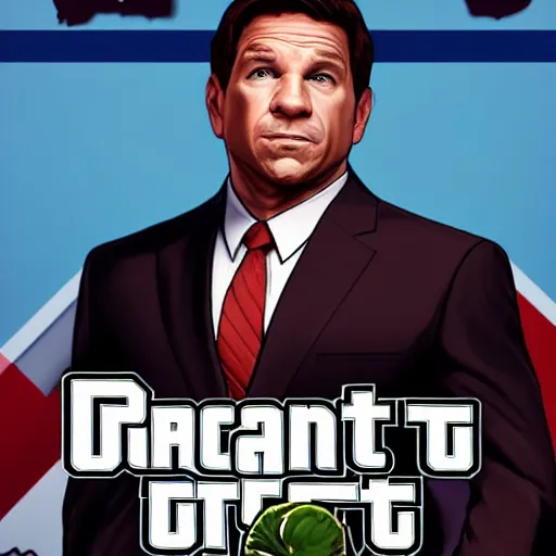 Image similar to Ron DeSantis portrait, GTA 5 Cover art, no text