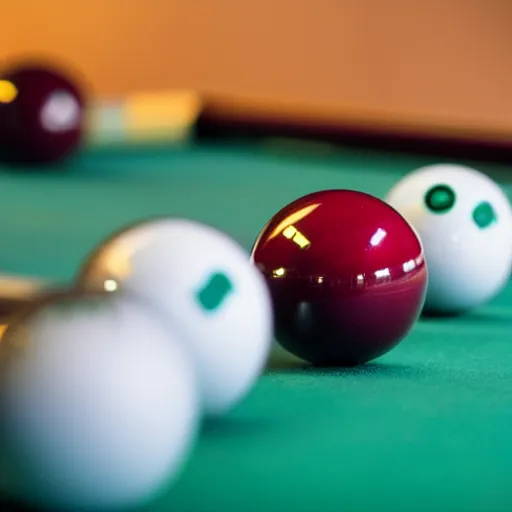 Image similar to Billiard balls on a billiard table, photograph, Sigma 85mm f/1.4, award winning