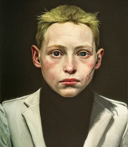 Prompt: a high quality, high detail, portrait of an attractive non - binary person by andrew wyeth and gottfried helnwein