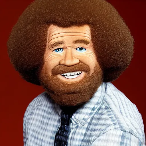 Image similar to bob ross as a chia pet, photo, studio lighting