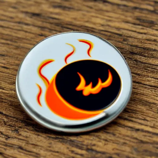 Image similar to minimalistic clean enamel pin of fire flame warning label, retro design