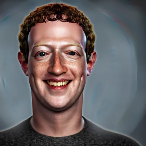 Image similar to mark Zuckerberg with large eye starring at the camera menacingly while smiling , creepy, octane render, studio light, detailed picture