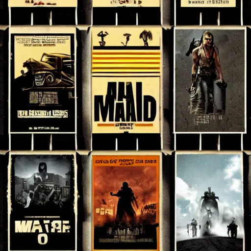 Prompt: mad max posters from different times