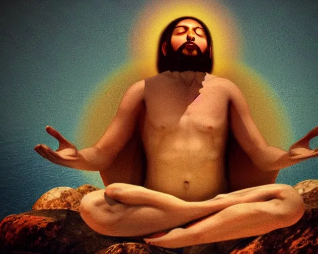 Image similar to god floating down from heaven. he is meditating. inspired by meditation