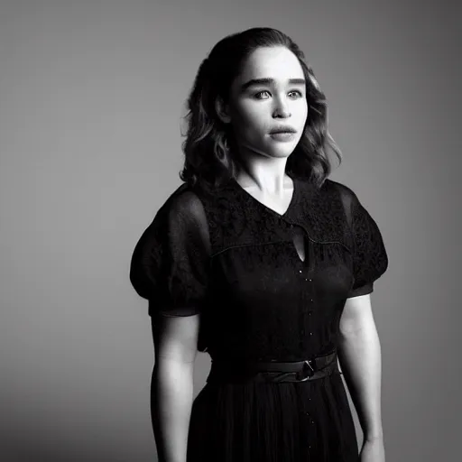 Image similar to studio photo of emilia clarke in a black room, elegant, studio lighting, beautiful skin