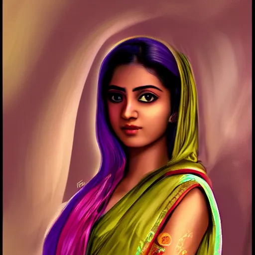 Prompt: a matte painting of a beautiful Bengali girl, trending on Art Station