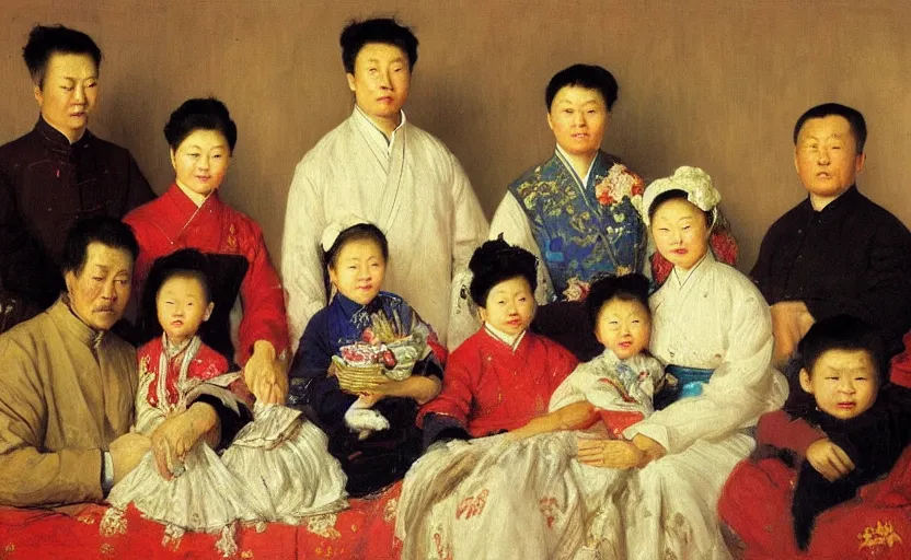 Prompt: high quality high detail painting by ilya repin, chineese family photograph, hd